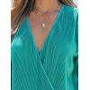 imageCUPSHE V Neck Wrap Velvet Tops Dressy Causal Long Sleeve Business Work Blouses Loose Fit Shirts Vacation OutfitsGreen