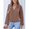 imageCUPSHE V Neck Wrap Velvet Tops Dressy Causal Long Sleeve Business Work Blouses Loose Fit Shirts Vacation OutfitsLight Brown