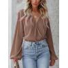 imageCUPSHE V Neck Wrap Velvet Tops Dressy Causal Long Sleeve Business Work Blouses Loose Fit Shirts Vacation OutfitsLight Brown