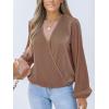imageCUPSHE V Neck Wrap Velvet Tops Dressy Causal Long Sleeve Business Work Blouses Loose Fit Shirts Vacation OutfitsLight Brown