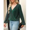 imageCUPSHE V Neck Wrap Velvet Tops Dressy Causal Long Sleeve Business Work Blouses Loose Fit Shirts Vacation OutfitsMalachite Green