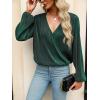 imageCUPSHE V Neck Wrap Velvet Tops Dressy Causal Long Sleeve Business Work Blouses Loose Fit Shirts Vacation OutfitsMalachite Green