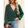 imageCUPSHE V Neck Wrap Velvet Tops Dressy Causal Long Sleeve Business Work Blouses Loose Fit Shirts Vacation OutfitsMalachite Green
