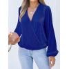 imageCUPSHE V Neck Wrap Velvet Tops Dressy Causal Long Sleeve Business Work Blouses Loose Fit Shirts Vacation OutfitsRoyal Blue