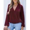 imageCUPSHE V Neck Wrap Velvet Tops Dressy Causal Long Sleeve Business Work Blouses Loose Fit Shirts Vacation OutfitsWine