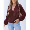 imageCUPSHE V Neck Wrap Velvet Tops Dressy Causal Long Sleeve Business Work Blouses Loose Fit Shirts Vacation OutfitsWine