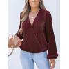 imageCUPSHE V Neck Wrap Velvet Tops Dressy Causal Long Sleeve Business Work Blouses Loose Fit Shirts Vacation OutfitsWine