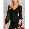 imageCUPSHE Women Long Sleeve Tops V Neck Twist Knot Sexy Mesh Casual BlousesBlack