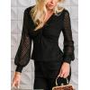 imageCUPSHE Women Long Sleeve Tops V Neck Twist Knot Sexy Mesh Casual BlousesBlack