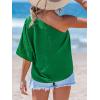 imageCUPSHE Women Off Shoulder Tops Summer Causal Loose Fit Short Sleeve T Shirts Beach Vacation Clothes Going Out TopGreen