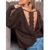 imageCUPSHE Women Open Back Long Sleeve Tops Trendy Going Out Casual Basic ShirtsCoffee