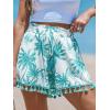imageCUPSHE Women Smocked Wasit Swimsuit Cover Up Shorts Wide Leg Beach Shorts for SwimwearGreen Patterned