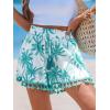 imageCUPSHE Women Smocked Wasit Swimsuit Cover Up Shorts Wide Leg Beach Shorts for SwimwearGreen Patterned