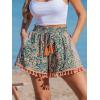 imageCUPSHE Women Smocked Wasit Swimsuit Cover Up Shorts Wide Leg Beach Shorts for SwimwearTropical Patterned