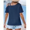 imageCUPSHE Women Tops Short Sleeve OneShoulder Dual Cami Straps Tee Shirt Casual BeachNavy