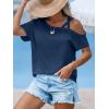 imageCUPSHE Women Tops Short Sleeve OneShoulder Dual Cami Straps Tee Shirt Casual BeachNavy