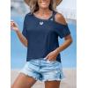 imageCUPSHE Women Tops Short Sleeve OneShoulder Dual Cami Straps Tee Shirt Casual BeachNavy