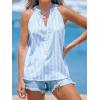 imageCUPSHE Women Tops Sleeveless Striped V Neck Tank Top Button Front Tee Shirt CasualBlue