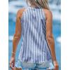 imageCUPSHE Women Tops Sleeveless Striped V Neck Tank Top Button Front Tee Shirt CasualNavy Blue