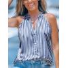imageCUPSHE Women Tops Sleeveless Striped V Neck Tank Top Button Front Tee Shirt CasualNavy Blue