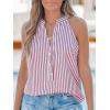 imageCUPSHE Women Tops Sleeveless Striped V Neck Tank Top Button Front Tee Shirt CasualRed