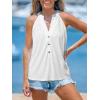 imageCUPSHE Women Tops Sleeveless Striped V Neck Tank Top Button Front Tee Shirt CasualWhite