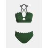 imageCUPSHE Womens Bikini Sets Adjustable Halter Strappy Swimsuit Crisscross Cutout Scalloped Mid RiseForest Green