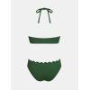 imageCUPSHE Womens Bikini Sets Adjustable Halter Strappy Swimsuit Crisscross Cutout Scalloped Mid RiseForest Green