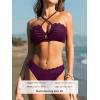 imageCUPSHE Womens Bikini Sets Adjustable Halter Strappy Swimsuit Crisscross Cutout Scalloped Mid RisePlum Purple