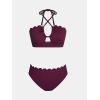 imageCUPSHE Womens Bikini Sets Adjustable Halter Strappy Swimsuit Crisscross Cutout Scalloped Mid RisePlum Purple