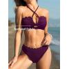 imageCUPSHE Womens Bikini Sets Adjustable Halter Strappy Swimsuit Crisscross Cutout Scalloped Mid RisePlum Purple