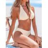 imageCUPSHE Womens Bikini Sets Three Piece Swimsuit V Neck Textured Halter Back Self Tie Twist Sarong Low RiseBeige