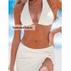 imageCUPSHE Womens Bikini Sets Three Piece Swimsuit V Neck Textured Halter Back Self Tie Twist Sarong Low RiseBeige