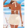 imageCUPSHE Womens Bikini Sets Three Piece Swimsuit V Neck Textured Halter Back Self Tie Twist Sarong Low RiseBeige