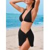 imageCUPSHE Womens Bikini Sets Three Piece Swimsuit V Neck Textured Halter Back Self Tie Twist Sarong Low RiseBlack