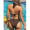 imageCUPSHE Womens Bikini Sets Three Piece Swimsuit V Neck Textured Halter Back Self Tie Twist Sarong Low RiseBrown