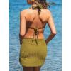 imageCUPSHE Womens Bikini Sets Three Piece Swimsuit V Neck Textured Halter Back Self Tie Twist Sarong Low RiseOlive Green