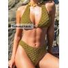 imageCUPSHE Womens Bikini Sets Three Piece Swimsuit V Neck Textured Halter Back Self Tie Twist Sarong Low RiseOlive Green