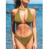 imageCUPSHE Womens Bikini Sets Three Piece Swimsuit V Neck Textured Halter Back Self Tie Twist Sarong Low RiseOlive Green