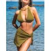imageCUPSHE Womens Bikini Sets Three Piece Swimsuit V Neck Textured Halter Back Self Tie Twist Sarong Low RiseOlive Green