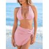 imageCUPSHE Womens Bikini Sets Three Piece Swimsuit V Neck Textured Halter Back Self Tie Twist Sarong Low RisePink