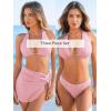imageCUPSHE Womens Bikini Sets Three Piece Swimsuit V Neck Textured Halter Back Self Tie Twist Sarong Low RisePink