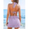 imageCUPSHE Womens Bikini Sets Three Piece Swimsuit V Neck Textured Halter Back Self Tie Twist Sarong Low RiseViolet