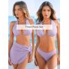 imageCUPSHE Womens Bikini Sets Three Piece Swimsuit V Neck Textured Halter Back Self Tie Twist Sarong Low RiseViolet