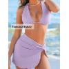 imageCUPSHE Womens Bikini Sets Three Piece Swimsuit V Neck Textured Halter Back Self Tie Twist Sarong Low RiseViolet