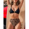 imageCUPSHE Womens Bikini Sets Two Piece Swimsuit Bathing Suits High Waisted V Neck Ruching Adjustable Straps Back HookBlackBrown Leopard