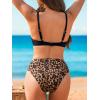 imageCUPSHE Womens Bikini Sets Two Piece Swimsuit Bathing Suits High Waisted V Neck Ruching Adjustable Straps Back HookBlackBrown Leopard