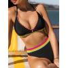 imageCUPSHE Womens Bikini Sets Two Piece Swimsuit V Neck Halter Strap Bathing Suit Color Block Crisscross Back Self TieBlack
