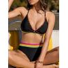 imageCUPSHE Womens Bikini Sets Two Piece Swimsuit V Neck Halter Strap Bathing Suit Color Block Crisscross Back Self TieBlack