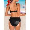 imageCUPSHE Womens Bikini Sets Two Piece Swimsuit V Neck High Waisted Bathing Suit Mesh Keyhole Adjustable StrapsBlack